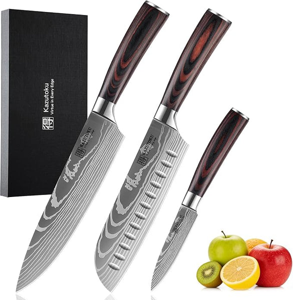 3 Piece Kitchen Knife Set, High Carbon Stainless Steel Professional Chef Knife Set with Ultra Sharp Blade, Sharp Knives Set with Ergonomic Pakkawood Handle