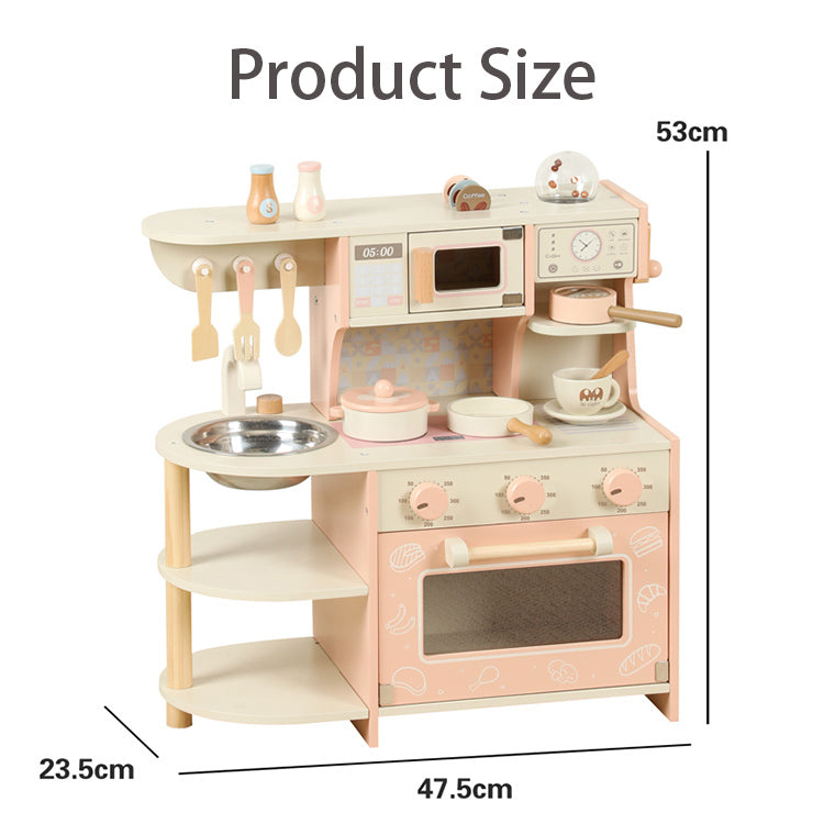 All-In-One Children's Wooden Kitchen Stove & Coffee Machine Toy Set Eco-friendly Non-toxic Includes Utensils for Cooking