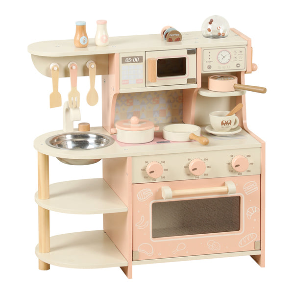 All-In-One Children's Wooden Kitchen Stove & Coffee Machine Toy Set Eco-friendly Non-toxic Includes Utensils for Cooking